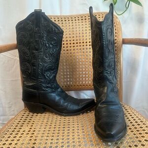 SOLD - Old West Cowboy Boots - Embossed Black Leather - Size 8